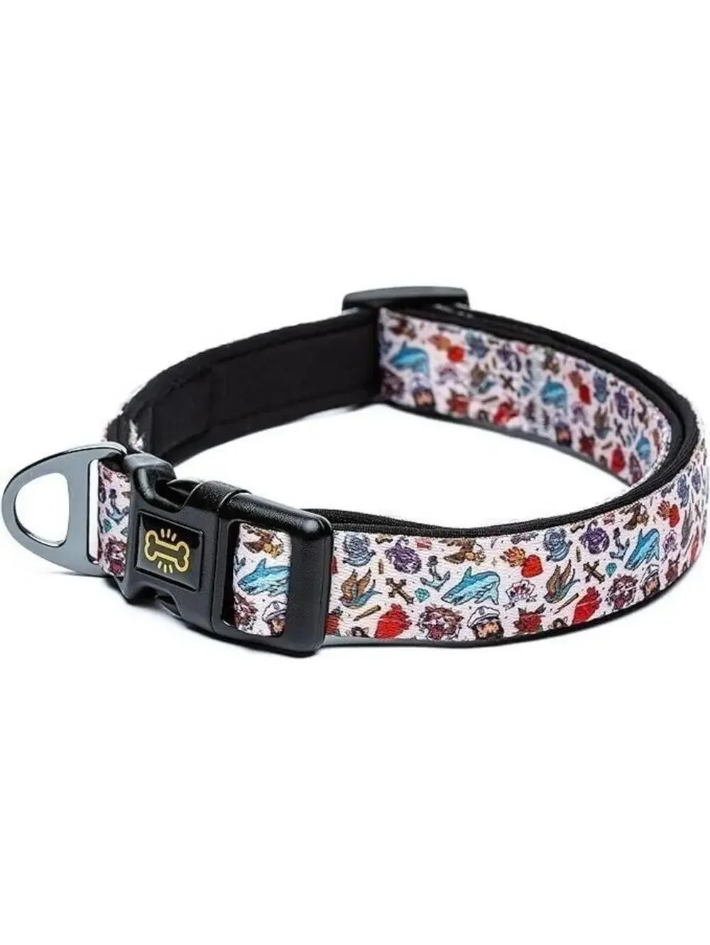 Vintage Tattoo Pirate Design Dog Collar White XS Dogs Padded Comfort New